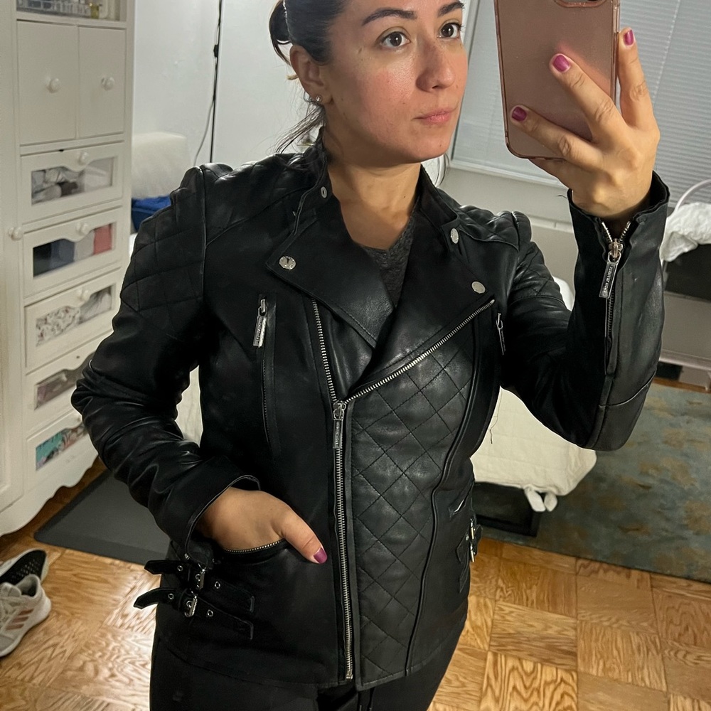 Michael Kors leather moto jacket